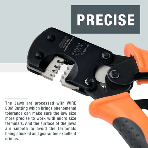 iCrimp IWS-3220M micro connector pin crimping tool with ratchet, orange handles