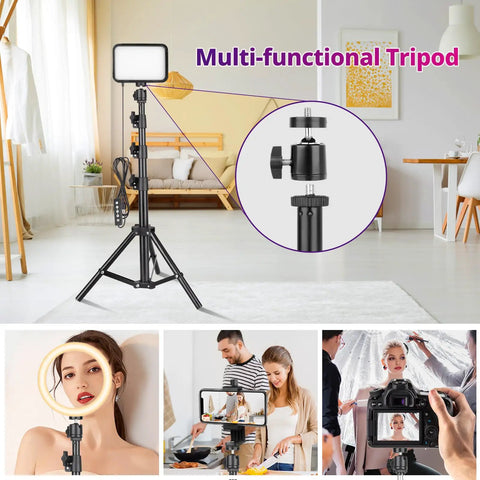 RGB Photography Video Lighting Kit With Adjustable Tripod Stand, 16 Color Options for versatile lighting in various settings.