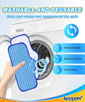 Person holding washable microfiber steam mop pad for Dupray Neat and Schenley mops near washing machine.