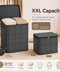 Big Roomy Fabric Storage Tote With Smooth Dual Zipper Foldable Closet Organizer For Quilts Bedding Moving Seasonal Coats, black, XXL size 27.6 in