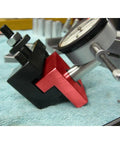 Dial Indicator Holder For Lathe Mounts 1/2 Inch Tool Post Compatible With BXA AXA 0XA Heavy Duty Indicator Stand With Aluminum Column No Fuss Setup For Precise Machining And Spot On Alignment, red and black close-up