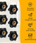Top Shelf 10 Pack M8 Knurled Clamping Nuts With Slick Black Star Thumb Grips For Dead Simple Machinery Maintenance And Knockout Reliable Latch Adjustments, featuring six black star thumb grips with copper inserts.