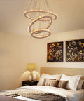 Dope Modern Crystal Ring Chandeliers LED Pendant Light With Adjustable Height And Ring Sizes 12, 16, 20 Inches Cool White