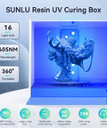 3D model inside Dope Resin UV Curing Box Plus with 405nm UV LEDs, 360-degree rotating turntable, and acrylic reflector in action.