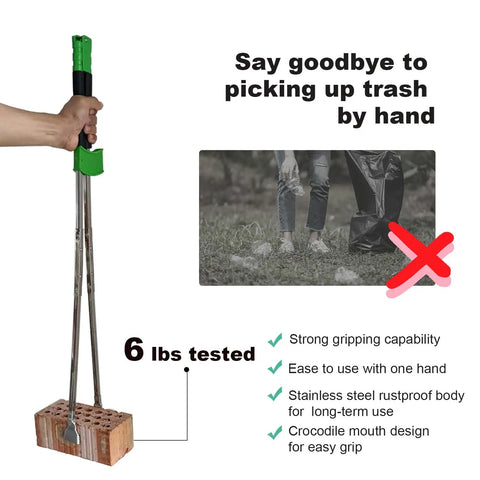 35 Inch Long Grabber Reacher Tool Heavy Duty Trash Picker Upper With Five Point Seven Inch Crocodile Mouth Jaw Stainless Steel Body Soft Grip Handle Grips Up To Six Lbs Bricks And Light Debris Assembly Required