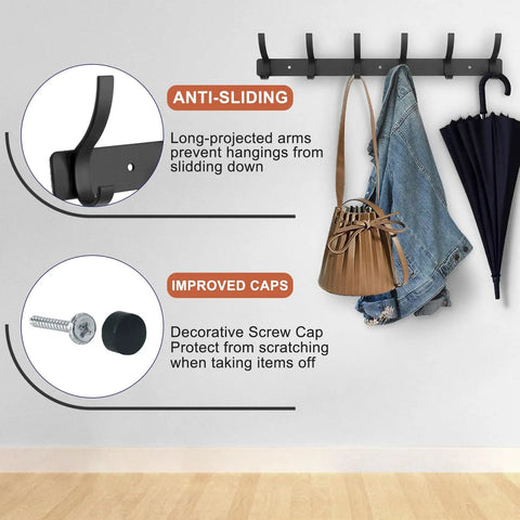 Wall Mounted Coat Rack With 6 Heavy Duty Hooks For Coats Hats Towels Purses Robes 2 Pack Tough As Nails Black Metal Backplate Durable Wall Hanger For Entryway Hallway Bedroom