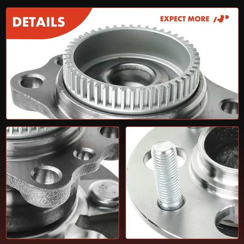 Close-up detail of Pair Of Heavy Duty Rear Wheel Bearing And Hub Assembly With Abs Ring And 4 Lug For Hyundai Accent And Kia Rio.