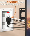 In Wall Cable Management Kit With Recessed Outlet Box And Four Power Ports to tame messy TV cords with a 4-outlet design.