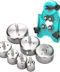 Diamond Hole Saw Set With 7 Pcs Drill Bits And Guide Jig, 26mm To 80mm Coated Core Bits, Centering Locator And Suction Holder displayed