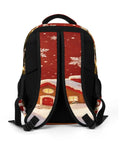 Back view of Red Winter Xmas Scene Printed Unisex Backpack Large Capacity Crafted From Durable Polyester With Breathable Panels