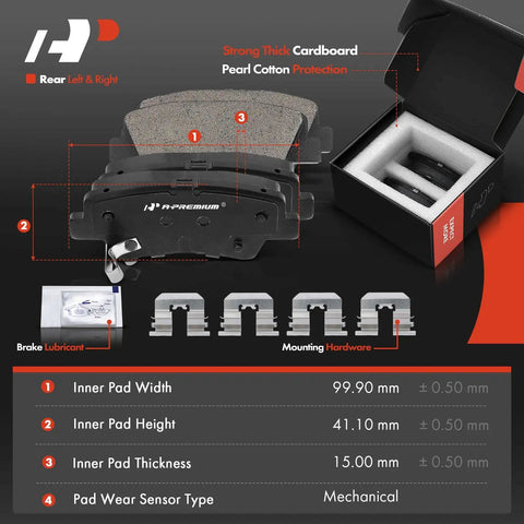 Rear Solid Disc Brake Rotors And Ceramic Pads Kit For Select Hyundai And Kia Models including pads, hardware, and lubricant.