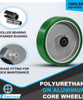 Heavy Duty Casters 8 Inch By 2 Inch, Aluminum Core, Polyurethane Tread, Beefy Thick Wheel, One Half Inch Roller Bearings, Non Marking