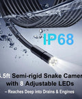 Unique Tech Gift For Men HD Borescope Camera With Light Flexible Inspection Tool For Home DIY Auto Projects And Gadgets Lovers Ideal Gift For Husband Dad Or Teen Tech Enthusiast And Collectors Of Dope Gadgets, 6.5ft cable, IP68, LED tip