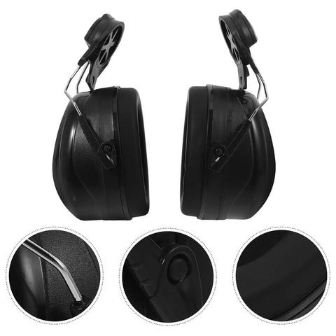 Beefed Up Heavy Duty Safety Hard Hat Earmuffs With Zero Hassle Adjustable Fit And Deep Noise Cancelling Seals For Crews Knocking Out Loud Job Site Projects, side view showing black sealed cups and adjustable mount.
