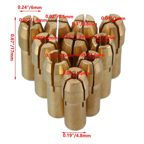 Brass Collet Drill Chuck Set 0.5-3.2mm Range Fits Rotary Tools And Electric Drills 4.8mm Shank Dia 17mm Length Pack Of 10 For