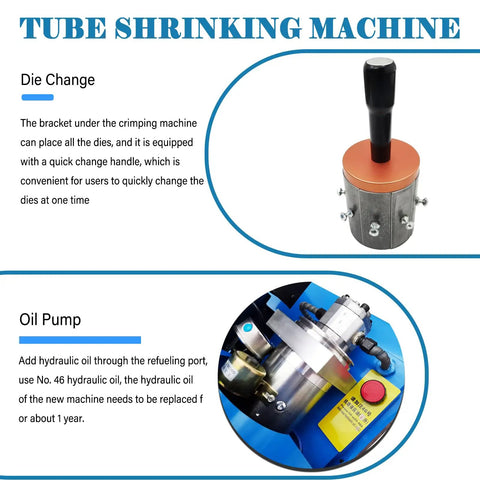 Pro Grade Electric Hose Crimper For Hydraulic Tubing And Steel Pipes 1/4 To 2 Inch Crimp Range features a die change handle and oil pump.