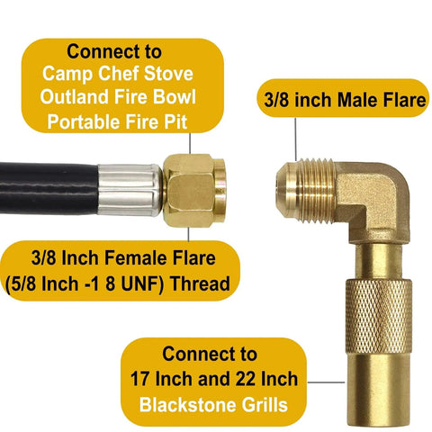 12Ft Propane Quick Connect Hose For RV To Grill With Low Pressure Elbow Adapter and extension connectors for Blackstone griddles