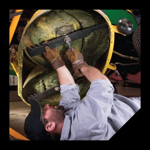 Person installing Gator G3 22 Inch Lawn Mower Blades For 22 Inch Deck Direct Replacement Fits Toro Recycler And Lawn Boy