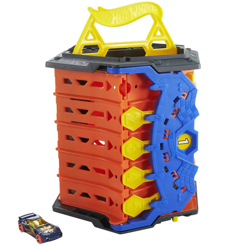 Roll Out Raceway Track Set With Five Lane Racetrack And Storage Bucket Includes One Die Cast Car Collapsible Design For Quick Cleanup