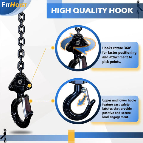 Chain Hoist Come Along One Quarter Ton With Ten Foot Lift 550 Lbs Capacity G80 Manganese Chain Hooks Detail View