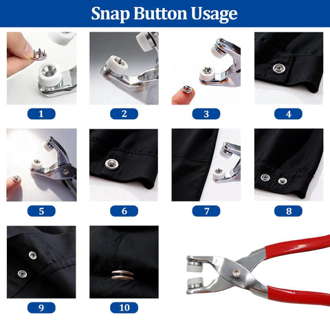 Step-by-step guide to using 200 Sets Snap Button Kit With 10 Colors Metal Snaps Pliers And Fastener Parts No Hammer Needed