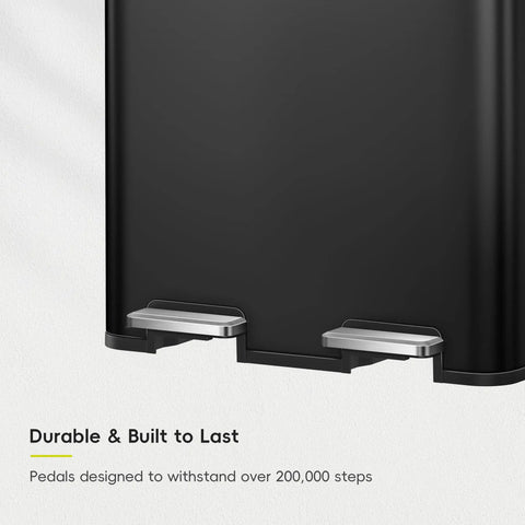 Pedals on Dual Compartment Trash And Recycling Bin In Black Stainless Steel, 60L Capacity, 30L Each, Independent Lids And Pedals