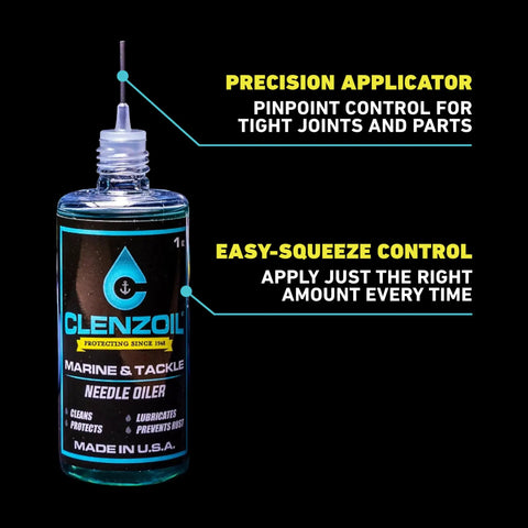 Marine And Tackle Gear Oil Lubricant For Fishing Reels, Boat Motors, Downriggers And More With Precision Needle Oiler 1 Oz bottle