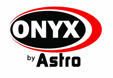 Logo of ONYX by Astro, featuring bold black and white letters with red accent, designed for promotional use.
