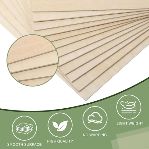 Front view of 12-pack basswood sheets, 12x12 in, 1/8 in thick, unfinished wood for crafts and laser cutting