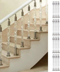Top Shelf Round Acrylic Staircase Balusters With Rustproof Stainless Steel Brackets, Knockout Clarity Stair Spindles For Porches And Decks, No Sweat Installation 20 Pack 45 Inches on staircase.