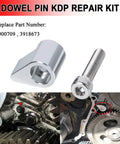 2 Pc Beefed Up Dowel Pin For 1989 To 1998 Cummins 12 Valve 5.9L Engine, CNC Anodized Aluminum 6061 T6, Prevents Dowel Backout, Boosts Timing Integrity, Heavy Duty Fitment For Diesel Trucks., silver dowel pin retainer and bolt shown with engine timing cover installation