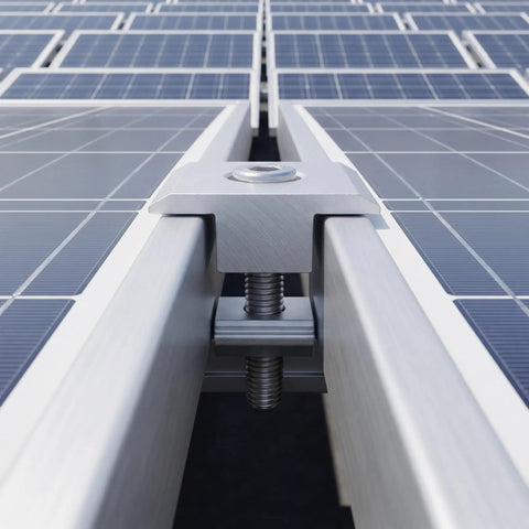 Close-up of Premium Aluminum Solar Panel Mid Clamp Bracket For Roof Mount No Drill Setup No Sweat Slide Nut Design bulletproof hold on solar panels.