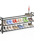 Expandable 3-Tier Shoe Rack For Closet And Entryway, Adjustable From 18 To 44 Inches, Fits 15-18 Pairs, Heavy-Duty Metal Black Shoe Organizer