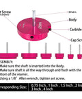 Six Piece Plastic Pipe Fitting Reamer Kit For Standard One Half Inch Drills With Carbide Cutting Inserts In Reamers Sized 0.75, 1, 1.5, 2, 3, And 4 Inches For PVC CPVC And ABS Pipe Fittings A DIY Pro Plumber Tool showing reamer components and assembly instructions.