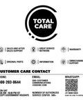 Customer care contact details with phone, email, WhatsApp, and service center info for sales support and warranty services.