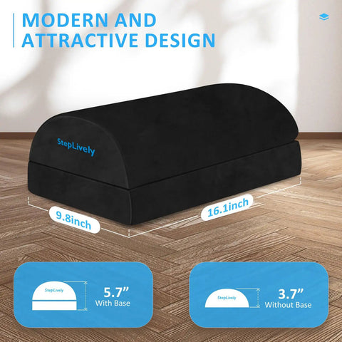 Foot Rest Under Desk With Two Adjustable Heights Ergonomic Foot Stool With Washable Cover For Back And Hip Pain Relief Ideal For Office Home And Car Anywhere You Go shown with dimensions