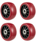 5 Inch Caster Wheels 4 Pack Double Swivel Bearings With Non Marking Poly Tread Tough As Nails Build close-up of red poly casters.