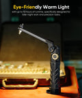 Magnetic 1500 Lumen Rechargeable Work Light With 5000mAh Battery, 4 Modes And UV 395nm, shown in warm light mode.