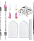 Rhinestone Picker Tool Set For Nail Art Dual Head Bedazzling Pen With Wax Tips Clay Adjustable Precision Tweezers 1400 Rhinestones 2 Organizer Trays