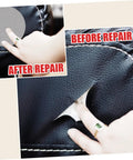 Self Adhesive Linen Repair Patch Kit, 5 Pieces, Grey Appliques For Quick Tees And Jeans Fixes, Sweatshirts, And Furniture, Easy To Use Fabric Patches For Crafts, Repairs, And DIY Projects on Leather Surface Before and After Repair