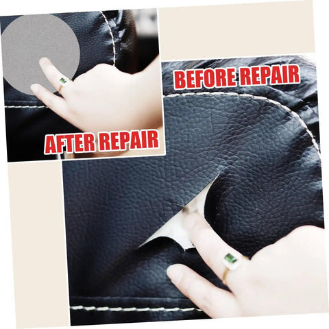 Self Adhesive Linen Repair Patch Kit, 5 Pieces, Grey Appliques For Quick Tees And Jeans Fixes, Sweatshirts, And Furniture, Easy To Use Fabric Patches For Crafts, Repairs, And DIY Projects on Leather Surface Before and After Repair