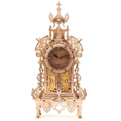 DIY 3D Wood Puzzle LED Tower Clock Kit For Desktop Building Blocks Steampunk Style Architectural Clock Model With 58 Pre Cut Pieces