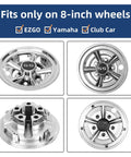 Chrome 8 Inch Golf Cart Hubcaps Set Of 4 For EZGO Club Car And Yamaha Golf Carts Wheel Covers With Classic 5 Spoke Design And Tight Fit