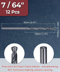 Side view of Kozelo 12‑pc drill bit set, 7/64 in diameter, M2 high-speed steel twist drill