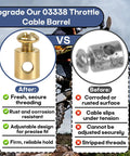 No Sweat Adjustable Cable Stop Barrel Kit With Heavy Duty Threaded Cable Adjusters For Motorcycles Go Karts And Brake Systems - image comparing new and old throttle cable barrel designs.
