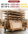Beefy 4 Inch Heavy Duty Caster Wheels Set Of Eight With Rock Solid Swivel Locking Foot Pedals And Smooth Gliding Rolling Load Casters in use on a mobile shelving unit.