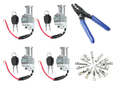 Battery Charger Ignition Lock With Two Keys For Motorcycle Electric Bike Scooter E Bike Security Lock Accessory Built For Quick Install And Everyday Use, includes four locks, keys, crimping tool, and terminals.