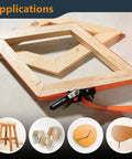 Heavy Duty Adjustable Band Clamp For Woodworking With 15 Ft Strap securing wooden frame for various projects like furniture making.
