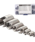 Inner Thread Self Tapping Thread Inserts Set In Stainless Steel M3 To M12 50 Pcs With Storage Case, shown in organized display