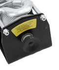 Close-up of Durable 12V Electric Winch Kit With 3000lbs Load Bearing Power showing control knob and warning label for off-road use.